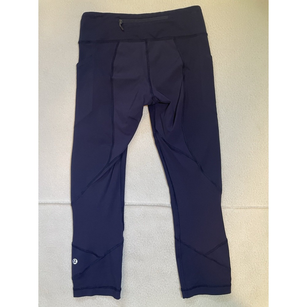 Lululemon Cropped Leggings Women's Size 6 Blue Stretch Yoga‎ Pockets Athleisure